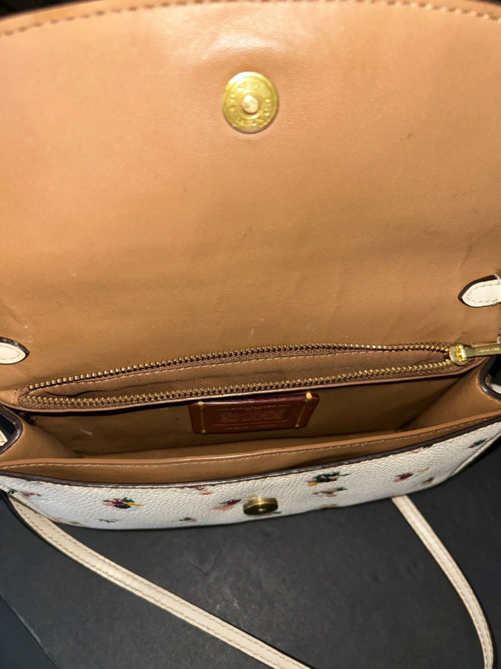 Coach Cream Floral Pebbled Leather Crossbody Bag with Gold-Tone 'C' - Picture 13 of 17